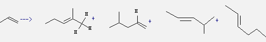 1-Pentene, 4-methyl-, hex-2t-ene, 4-methyl-pent-2t-ene and 2-methyl-pent-2-ene can be prepared by propene